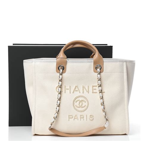 chanel canvas pearl deauville tote replica|Chanel canvas large deauville tote.